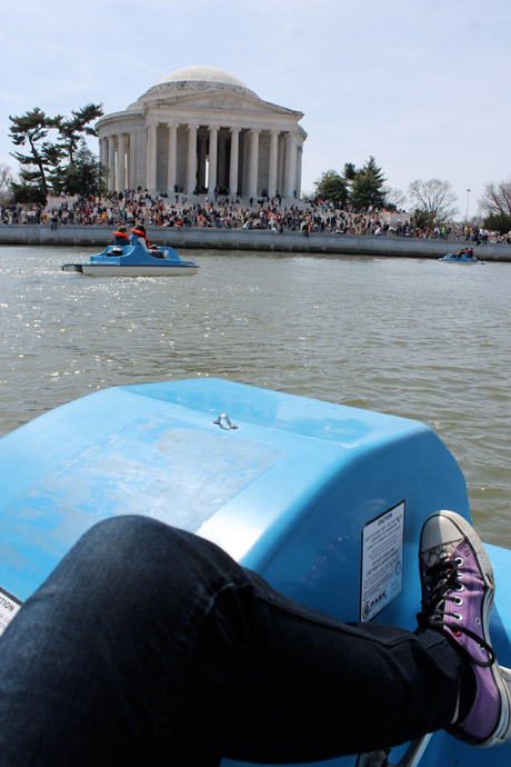 Brenna paddles by the Jefferson Memorial