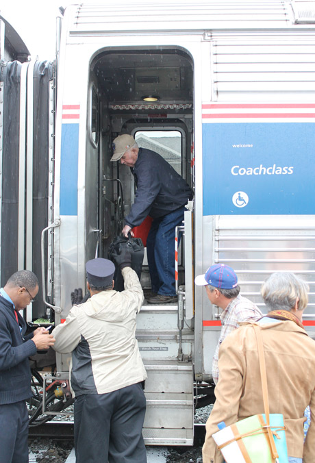 Grandpa boards train