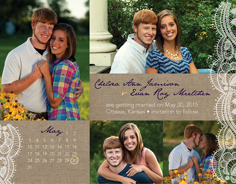 Lace and burlap save the date