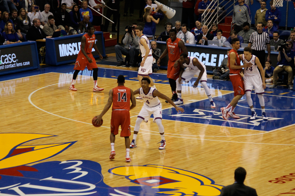 Kansas Jayhawks vs. Texas Tech Raiders on Jan. 12, 2015.