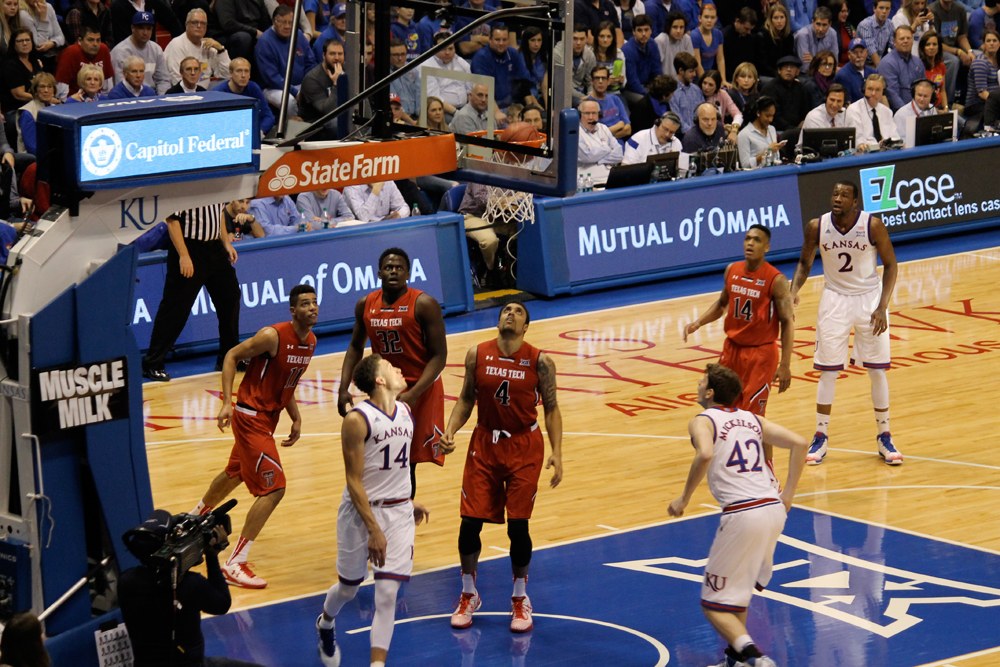 Kansas Jayhawks vs. Texas Tech Raiders on Jan. 12, 2015.