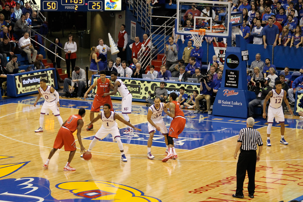 Kansas Jayhawks vs. Texas Tech Raiders on Jan. 12, 2015.