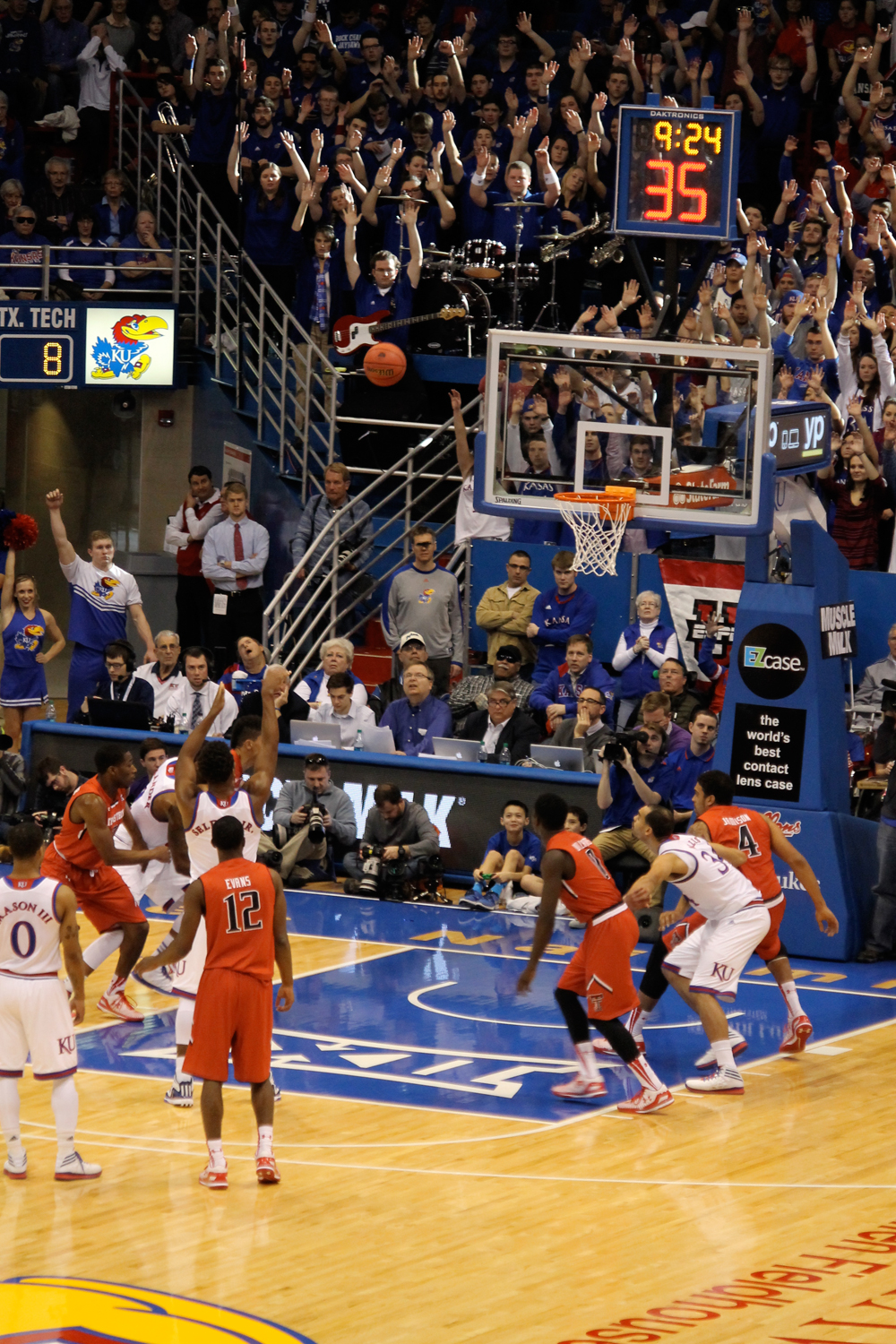 Kansas Jayhawks vs. Texas Tech Raiders on Jan. 12, 2015.