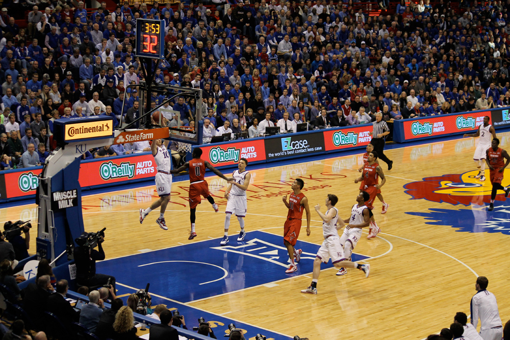 Kansas Jayhawks vs. Texas Tech Raiders on Jan. 12, 2015.