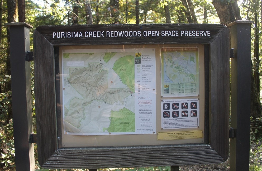 Sign at the Purisima Creek Redwoods Preserve Trailhead